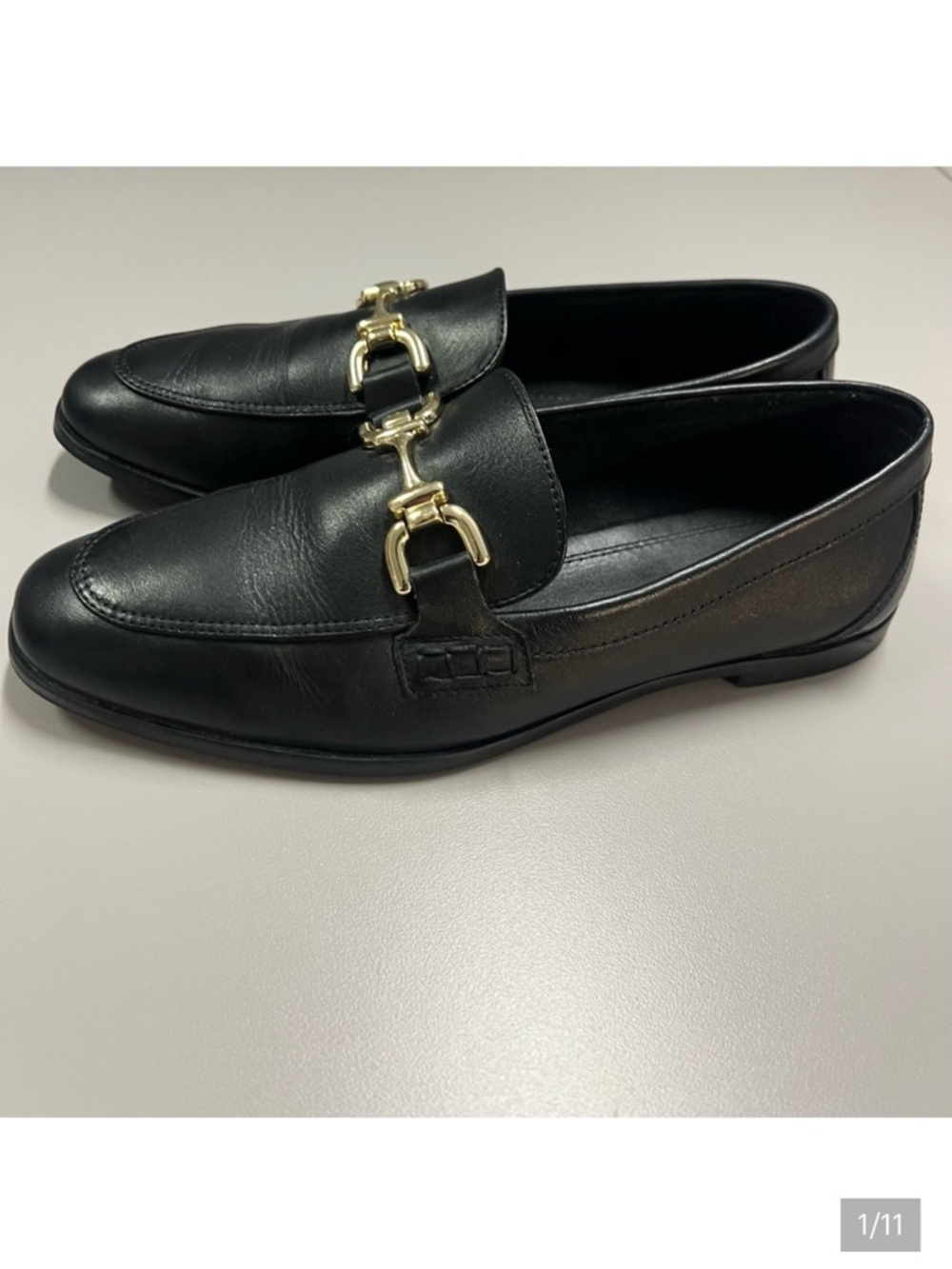 ZARA 100% Leather Black Loafer Flats Size 37